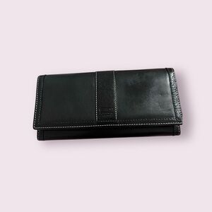 Coach Black Leather Slim Wallet Long Trifold Organizer, Vintage 1941 Collection